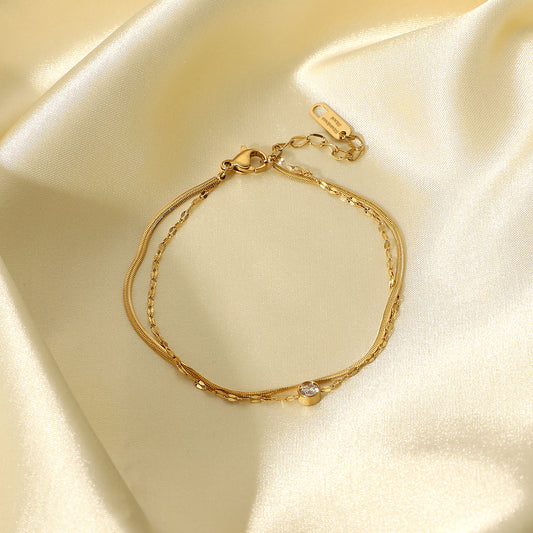 Bracciale a doppio strato da donna in acciaio inossidabile placcato, maglia snake, design geometrico minimalista