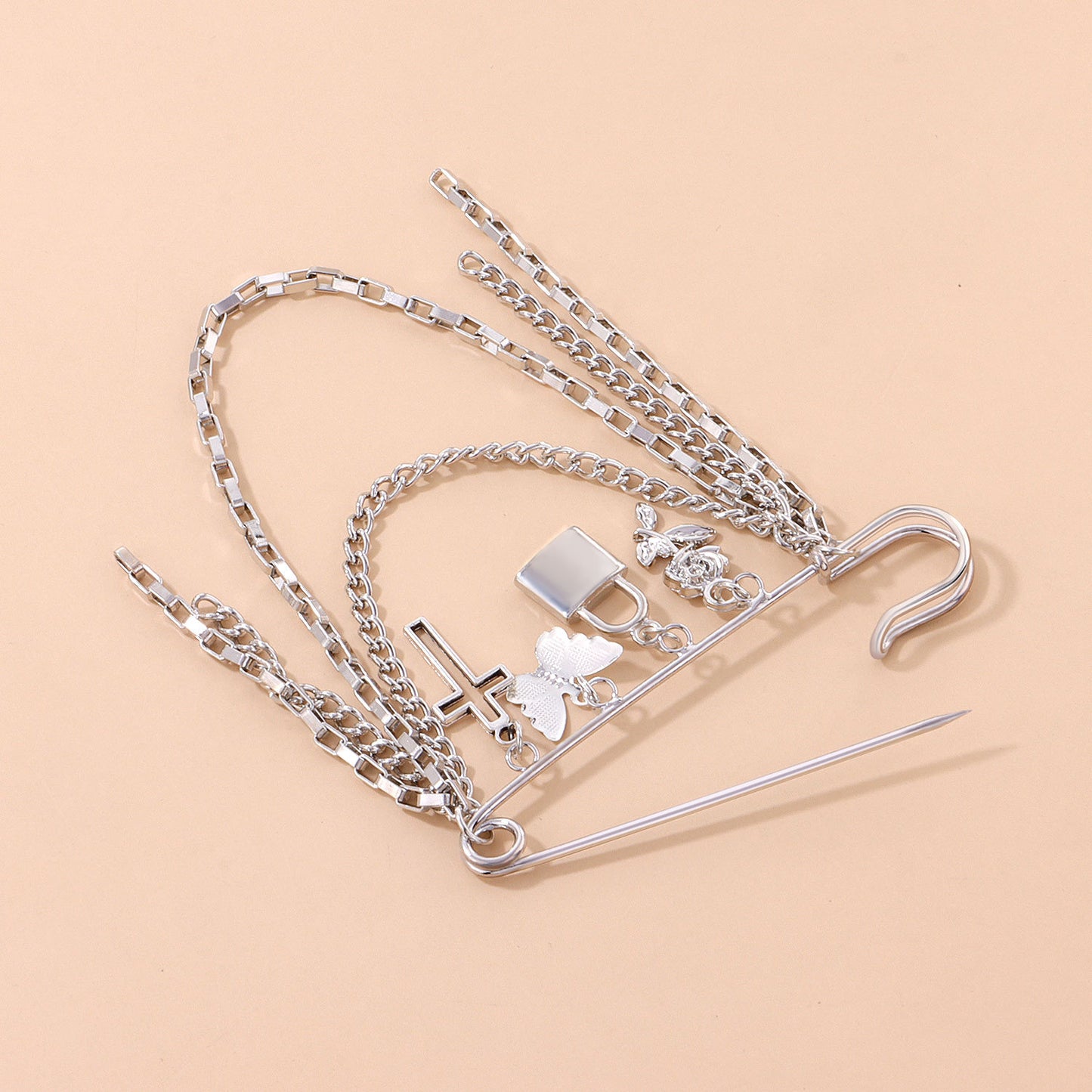 Vintage Trendy Cross Geometric Alloy Brooch for Women, Plated Metal Pin Jewelry Accessory