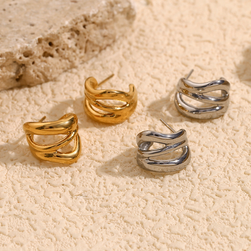 Minimalist Geometric Stainless Steel Earrings with 18K Gold Plating for Women