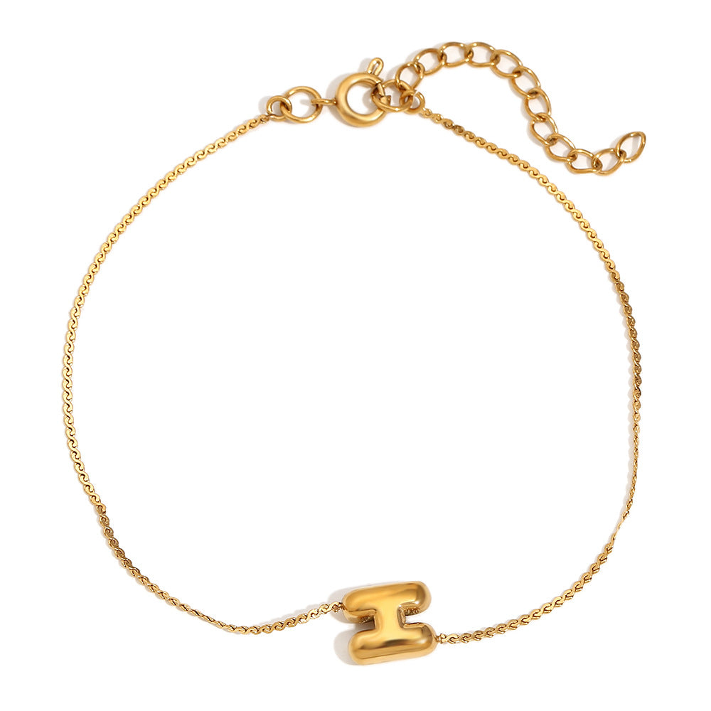 Pulsera de Burbujas para Mujer de Acero Inoxidable con Letra S Minimalista y Chapado en Oro de 18K