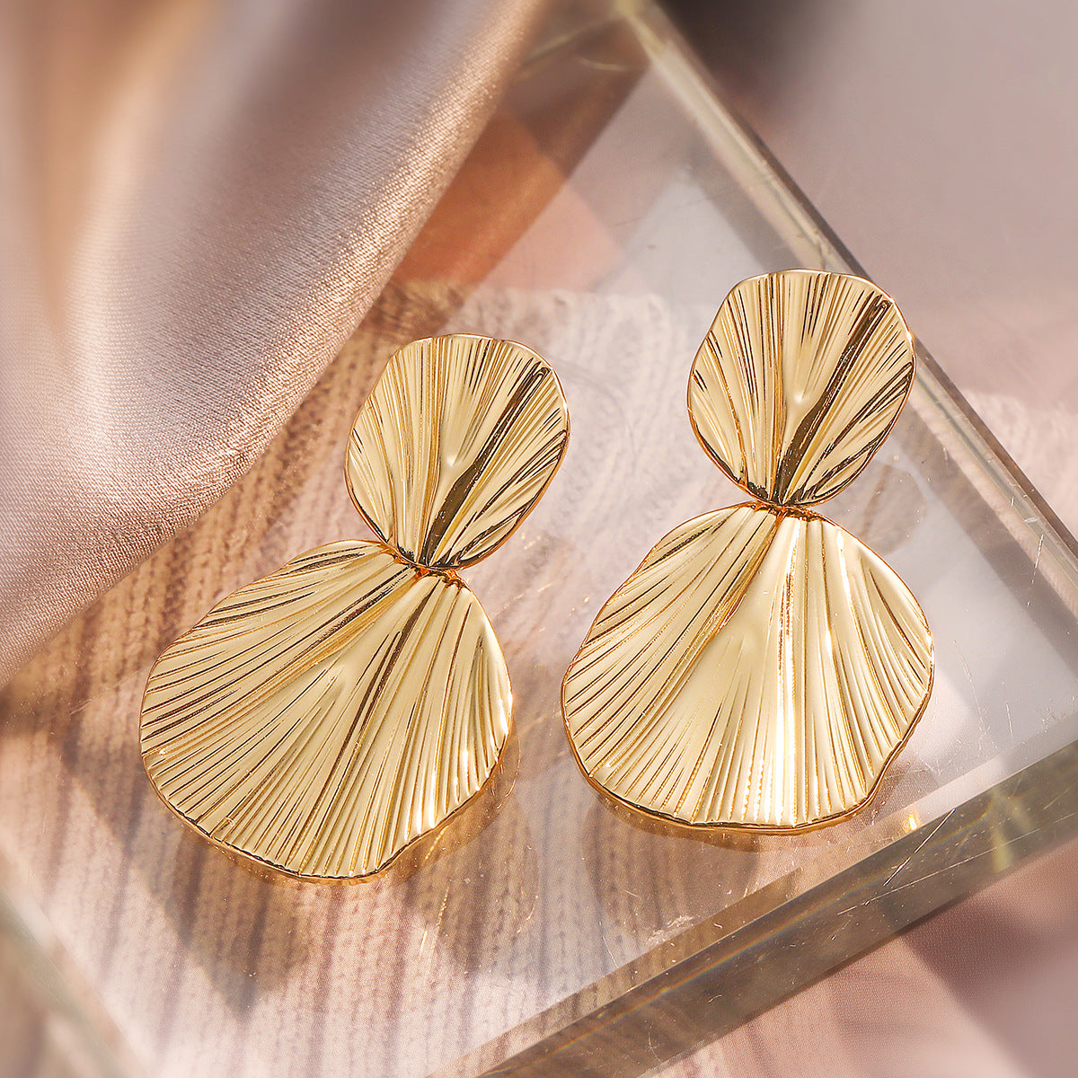 Minimalist Geometric Gold-Plated Brass Earrings for Women with Irregular Shape Design
