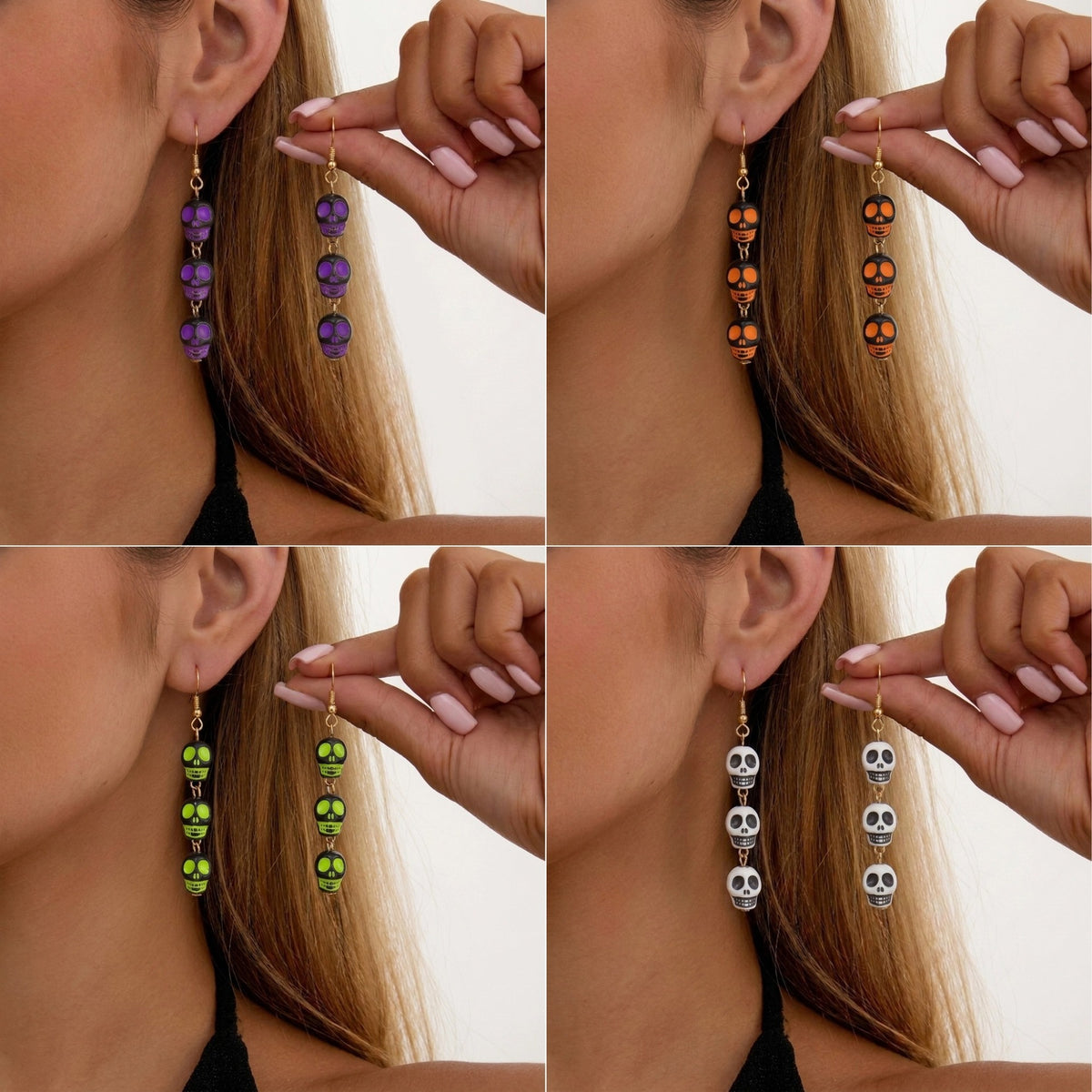 Gothic Punk Geometric Resin Skull Earrings Unisex Halloween Party Jewelry