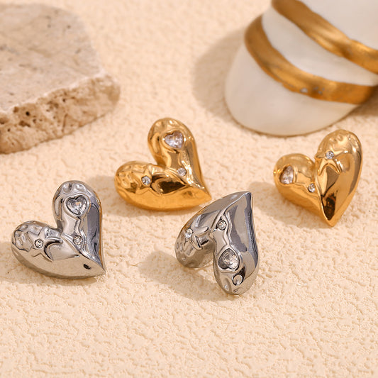 Fashionable Geometric Heart-Shaped Stainless Steel Earrings with 18K Gold Plating for Women