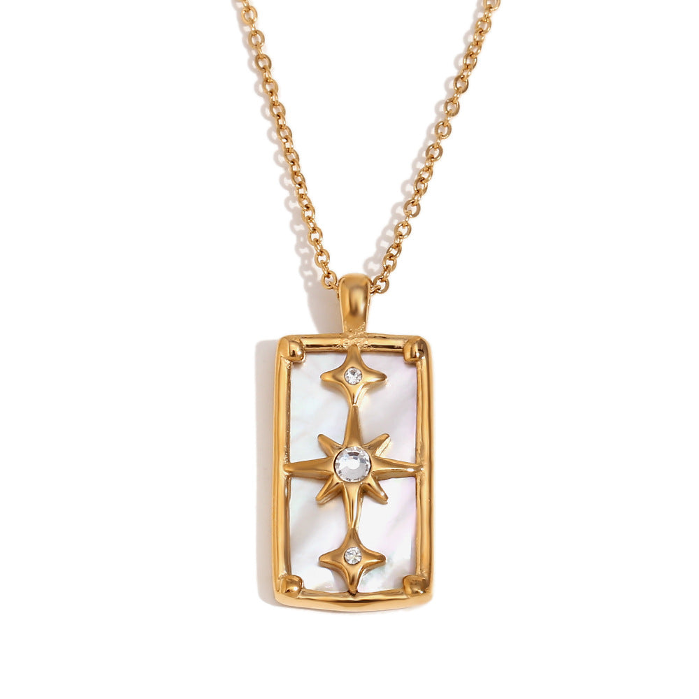 Collar con colgante de estrella de ocho puntas geométrica minimalista en acero inoxidable con baño de oro de 18K para mujer