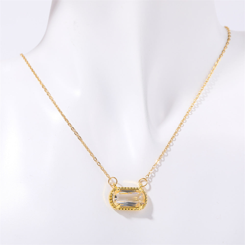 Elegant Oval Green Zircon Necklace in Copper with Electroplated Finish for Women