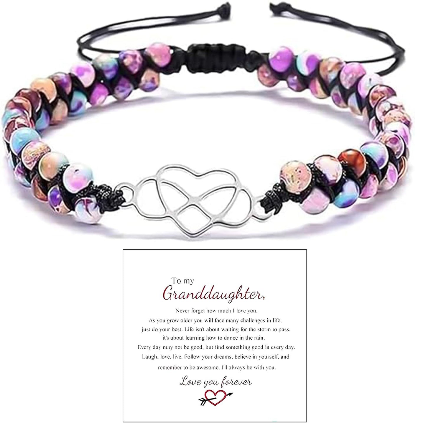 Handmade Double Layer Heart Shape Gemstone Beaded Bracelet Unisex Fashion Jewelry