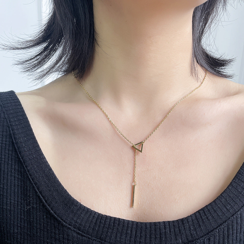 Casual Triangle Geometric Titanium Steel Plated Necklace with Alloy Pendant Cable Chain Unisex