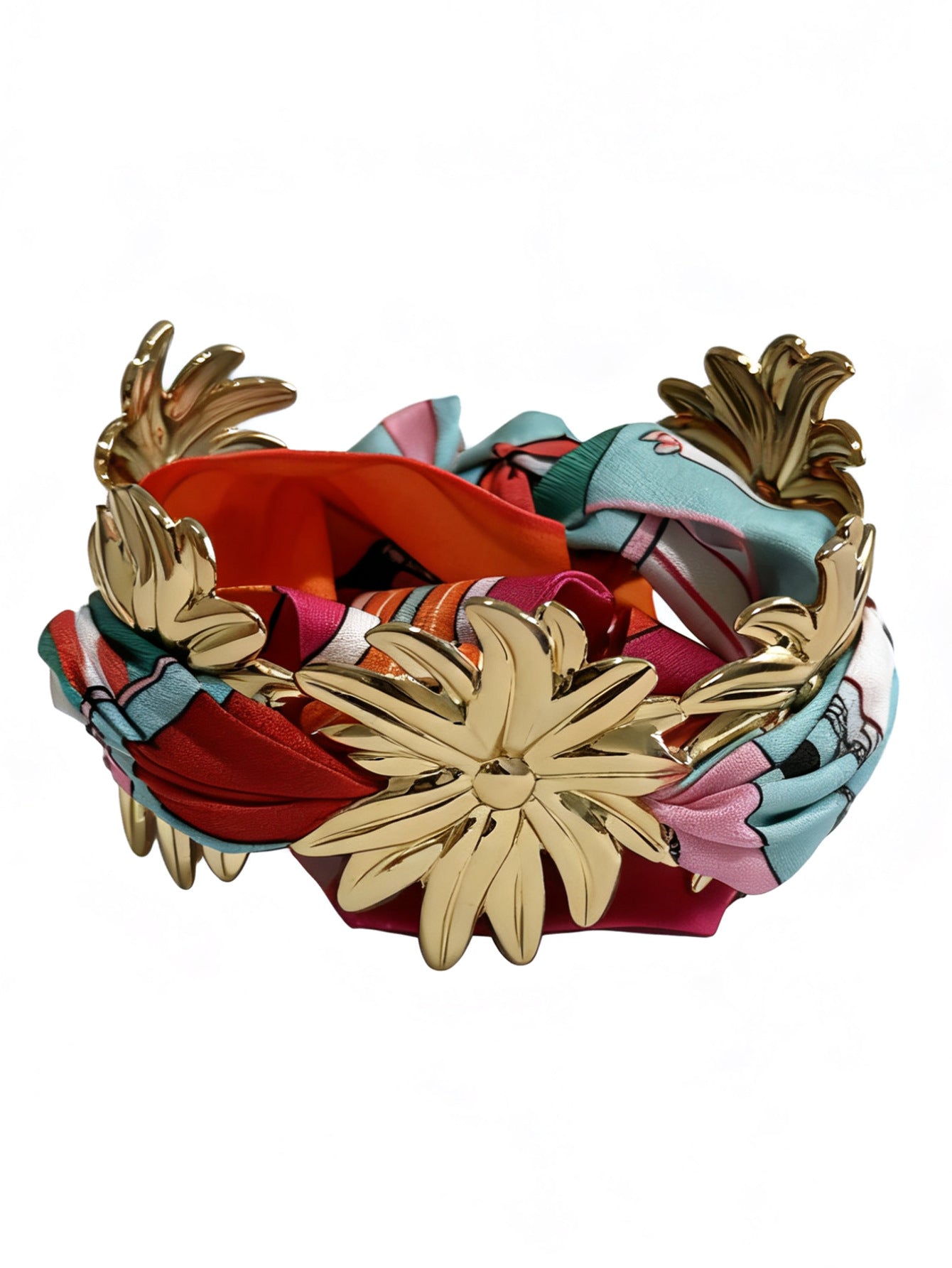 Vintage Round Geometric Floral Plated Stainless Steel Open Cuff Bracelet