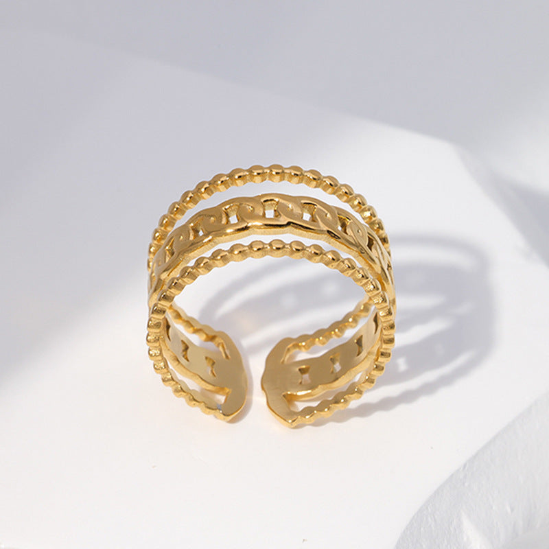 Elegant Geometric Oval Polka Dot Plated Stainless Steel Adjustable Open Ring for Women