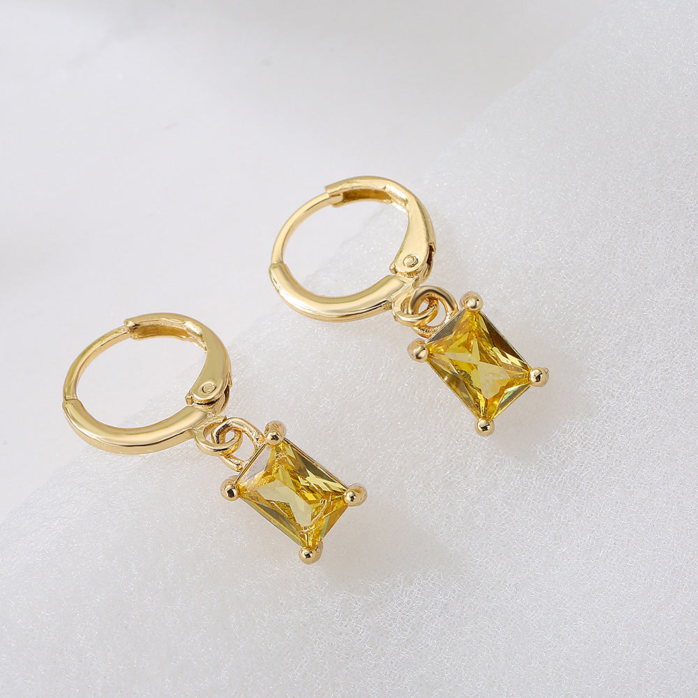 Minimalist Geometric Copper Earrings with 18K Gold Plating and Zircon Inlay for Women