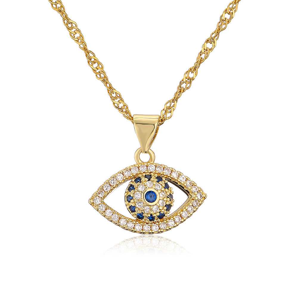 Geometric Evil Eye Pendant Necklace for Women Made of Brass with 18K Gold Plating Luxe Clavicle Chain