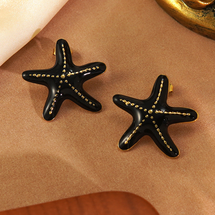 Luxury Colorful Drip Oil Starfish Stainless Steel Earrings for Women