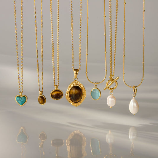 Collar minimalista de acero de titanio geométrico con colgante de perla y acabado chapado para mujer, cadena de clavícula de acero inoxidable