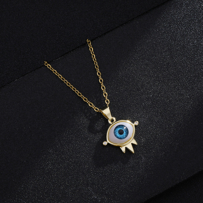Collana vintage con occhio di Allah geometrico per uomo e donna in rame placcato oro su catena a maglie ovali