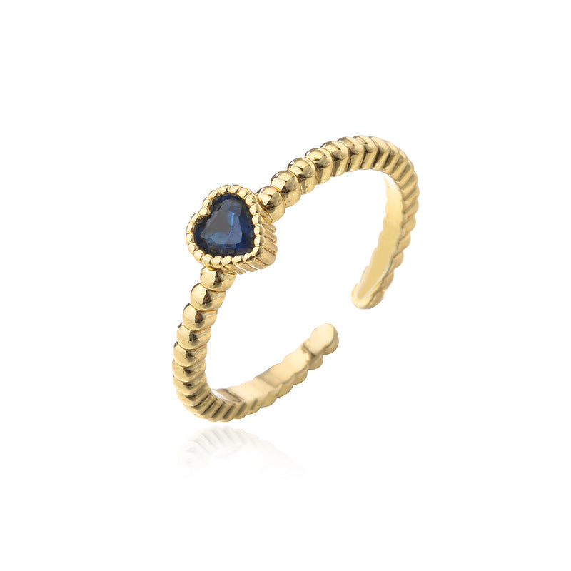 Minimalist Geometric Heart-Shaped Zirconia Ring for Women with Copper Base and 18K Gold Plating