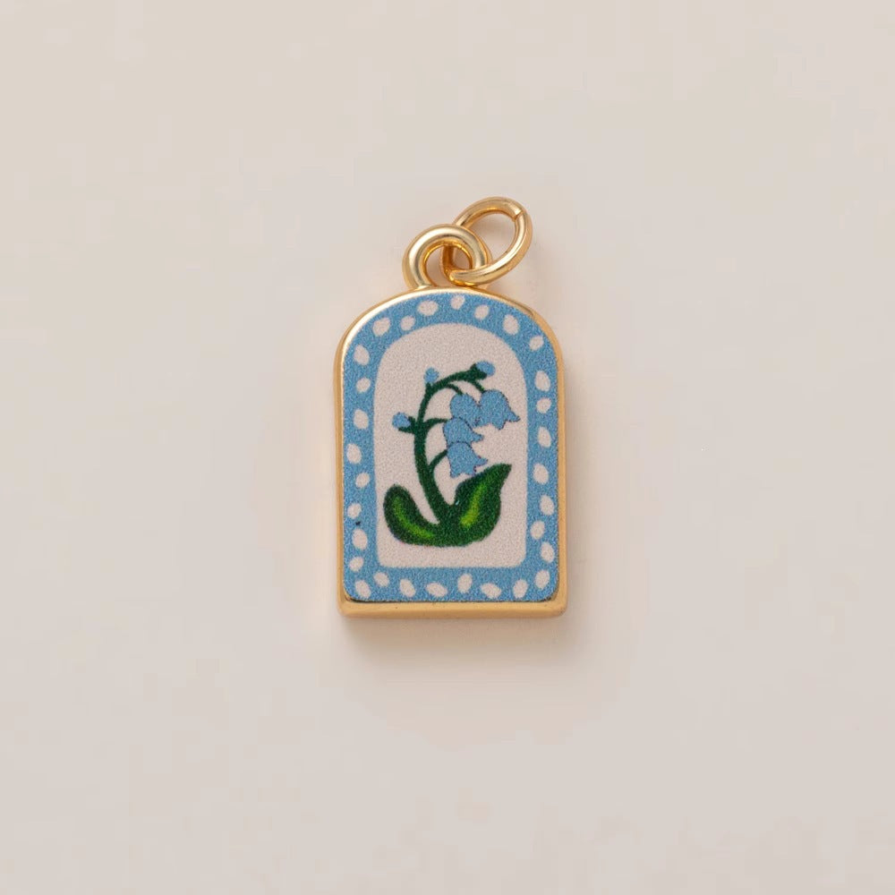 Vintage Sweet Hand-Painted Floral Heart Enamel Brass Shoe Charm