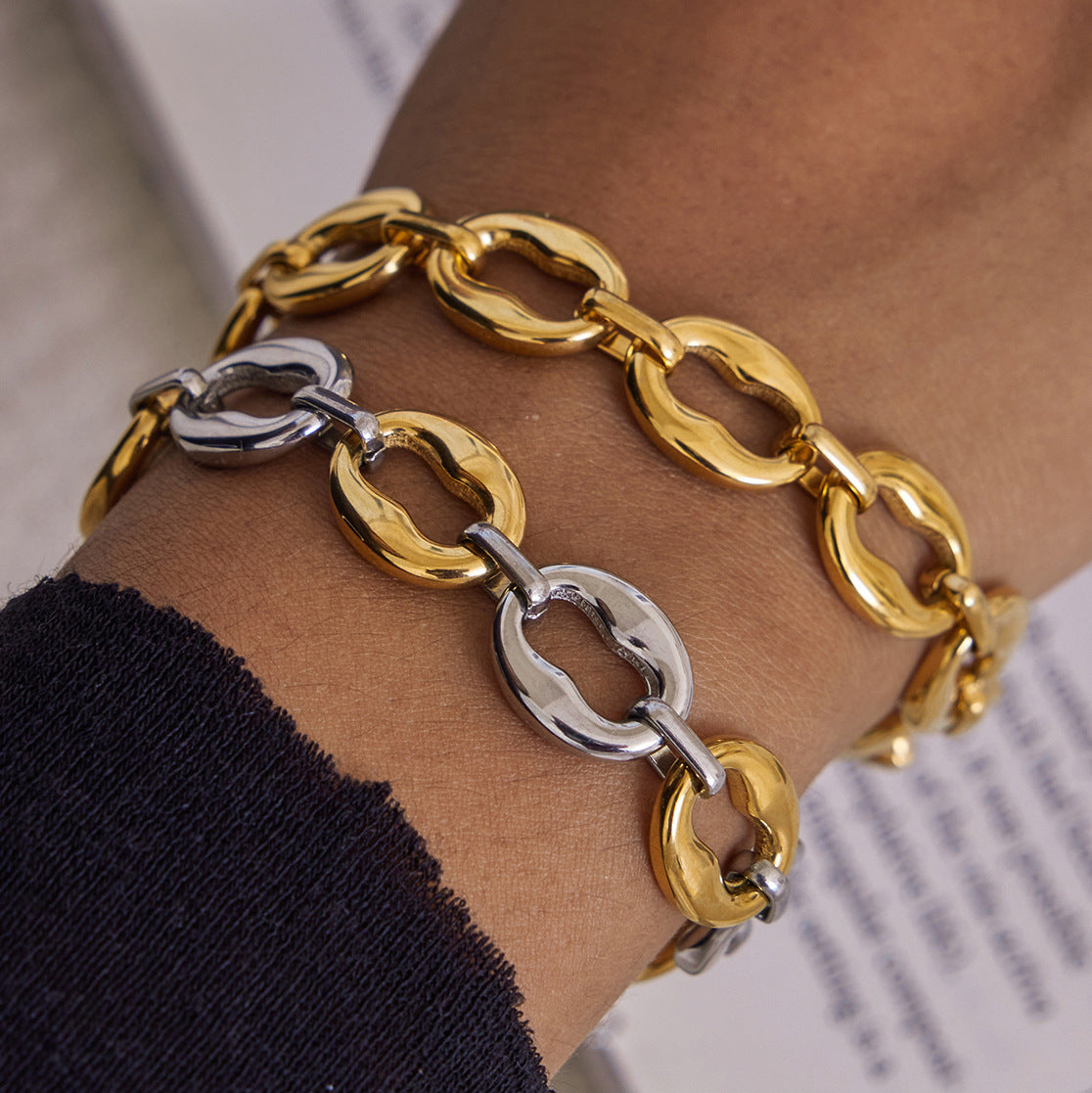 Geometric Stainless Steel Plated Bracelet for Women with Color-Block Design, Luxury Minimalist Fashion Accessory