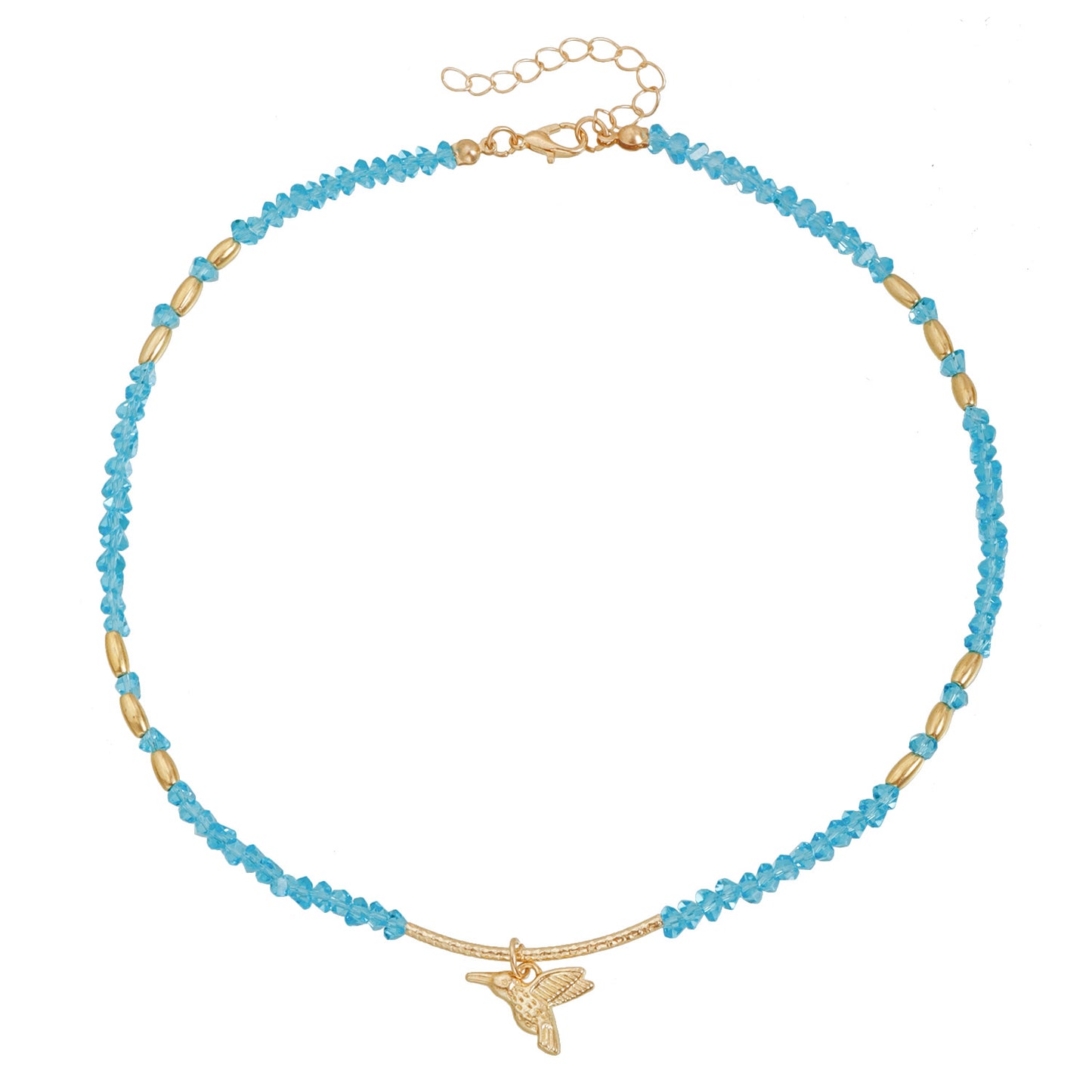 Fashionable Blue Crystal Bird Pendant Necklace for Women with Geometric Design Alloy Chain and Plated Finish