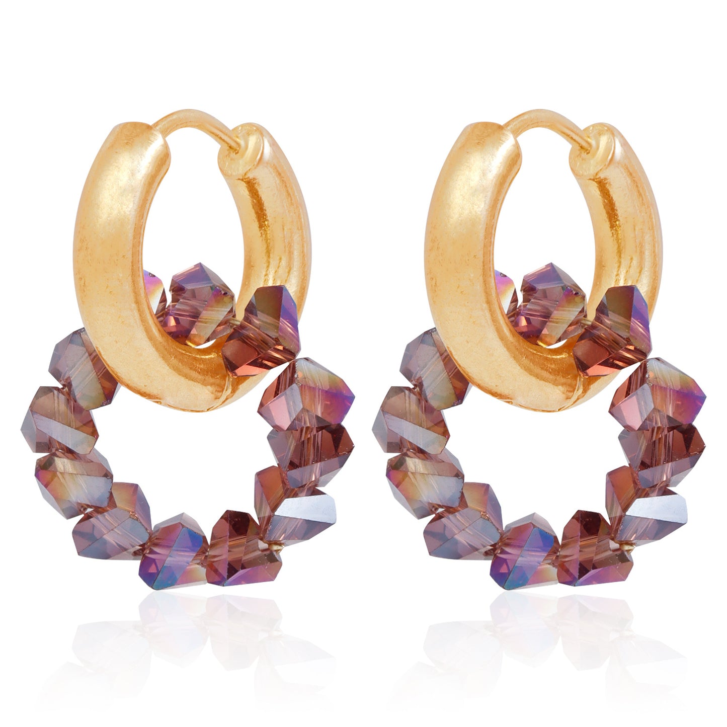 Pendientes de doble aro geométricos en metal chapado para mujer con postes de acero inoxidable