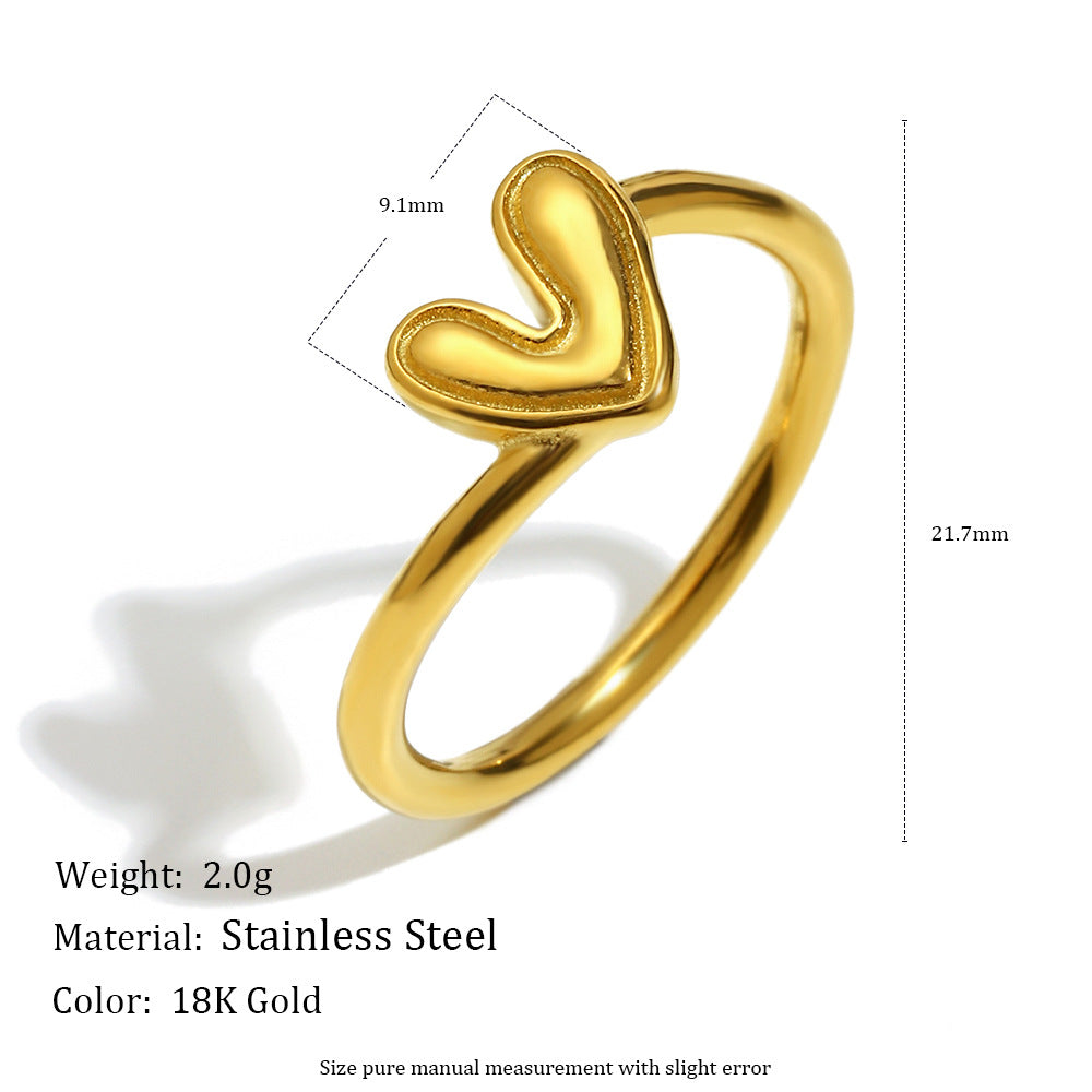Anello Minimalista a Cuore da Donna in Acciaio Inossidabile Placcato Oro 18K