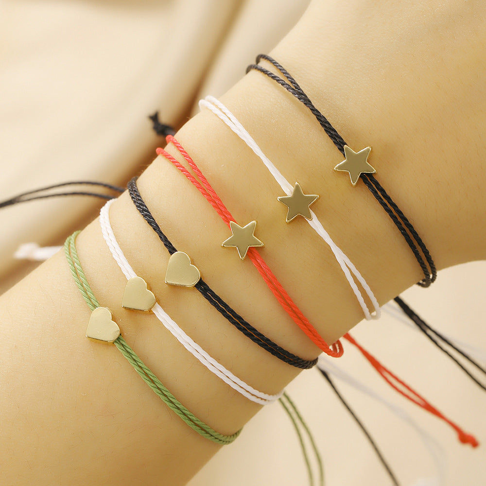 Bohemian Sweet Geometric Star Heart Alloy Bracelet Set Adjustable