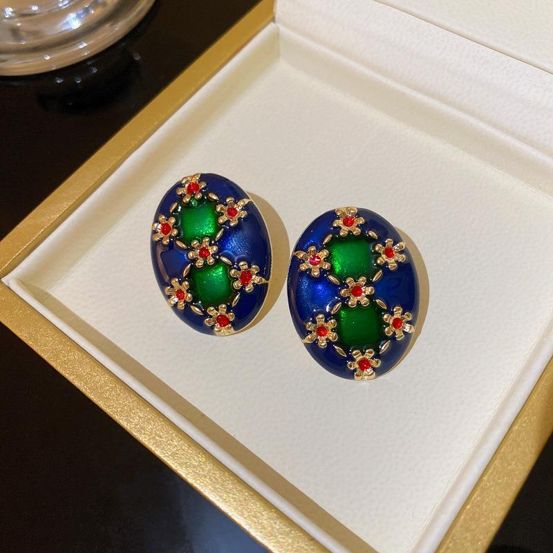Orecchini a perno da donna vintage geometrici in lega con intarsi di strass, eleganti, artistici e retrò