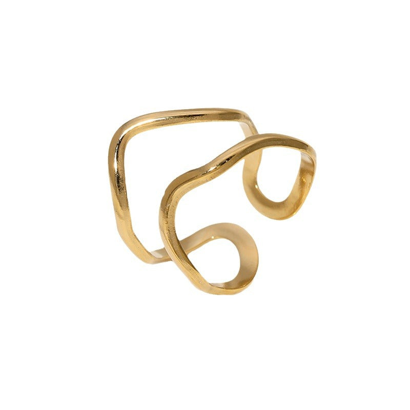 Minimalist Geometric Stainless Steel Open Ring with Asymmetrical Design and Electroplated Finish for Women