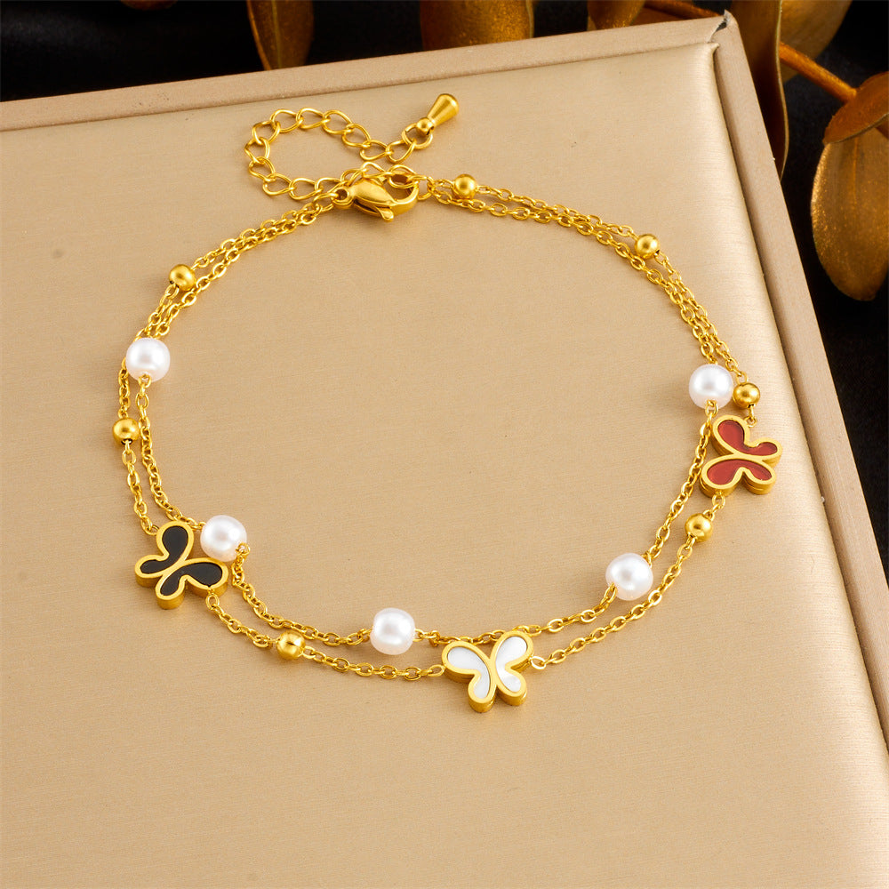 Minimalist Colorful Iridescent Shell Butterfly Starfish Stainless Steel Anklet for Women