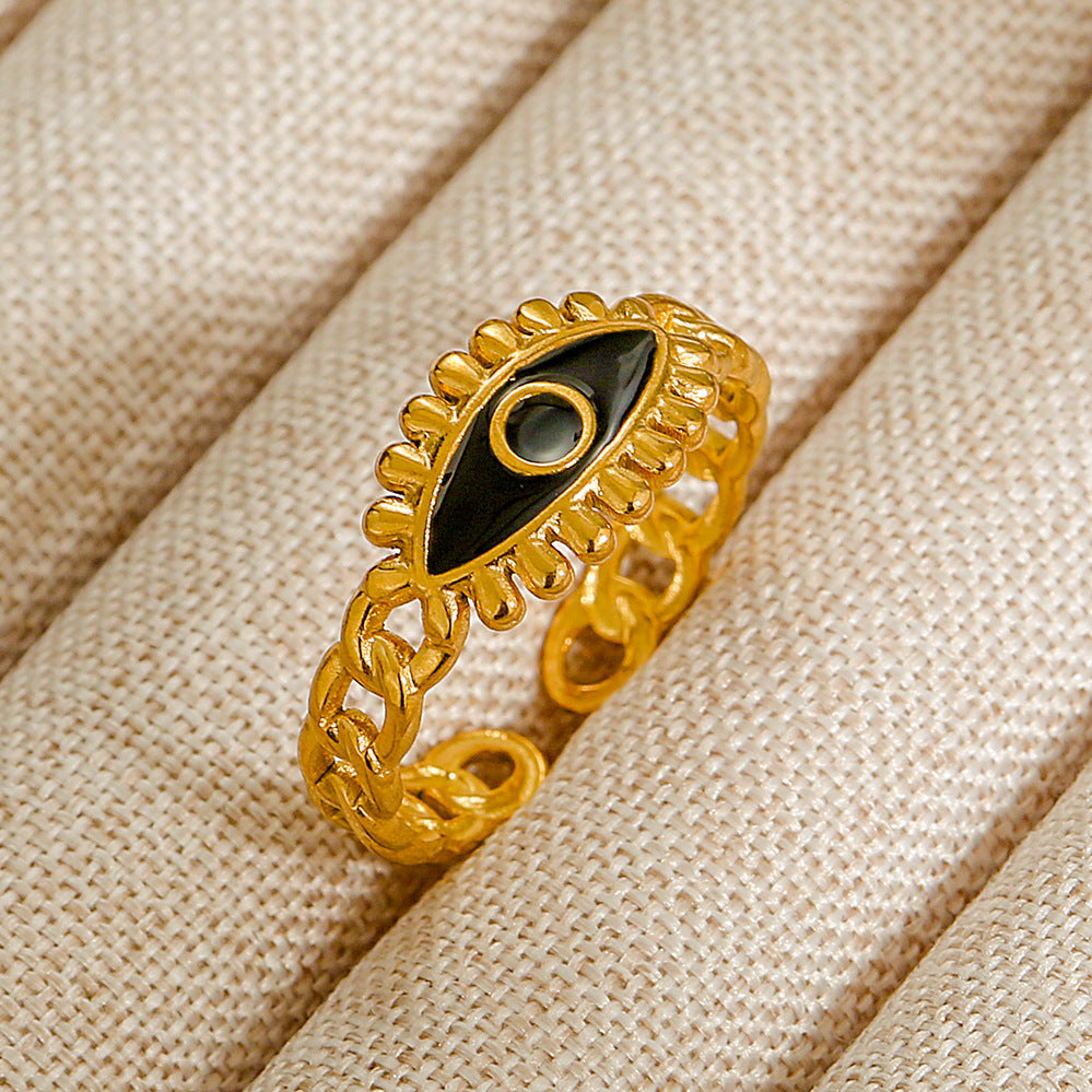 Vintage INS Style Stainless Steel Adjustable Ring with Natural Stone Inlay in Geometric Heart Zodiac and Animal Shapes