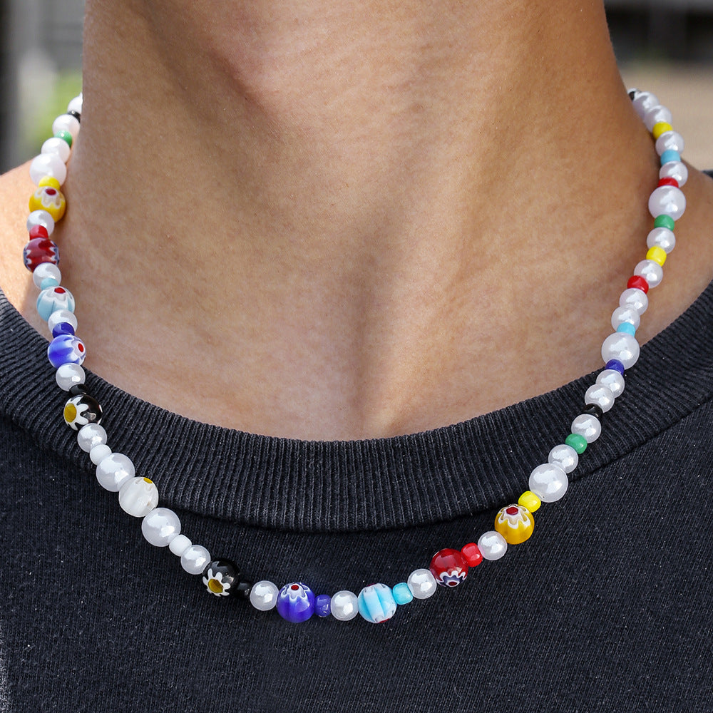 Minimalist Hip-hop Geometric Round Resin Bead Stainless Steel Necklace Unisex Cable Chain
