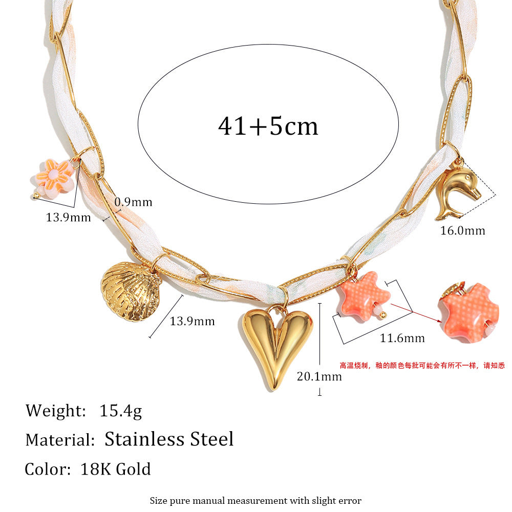 Fashionable Minimalist Heart-Shaped Stainless Steel Pendant Necklace with 18K Gold Plating, Double-Layer Wrap Design for Women