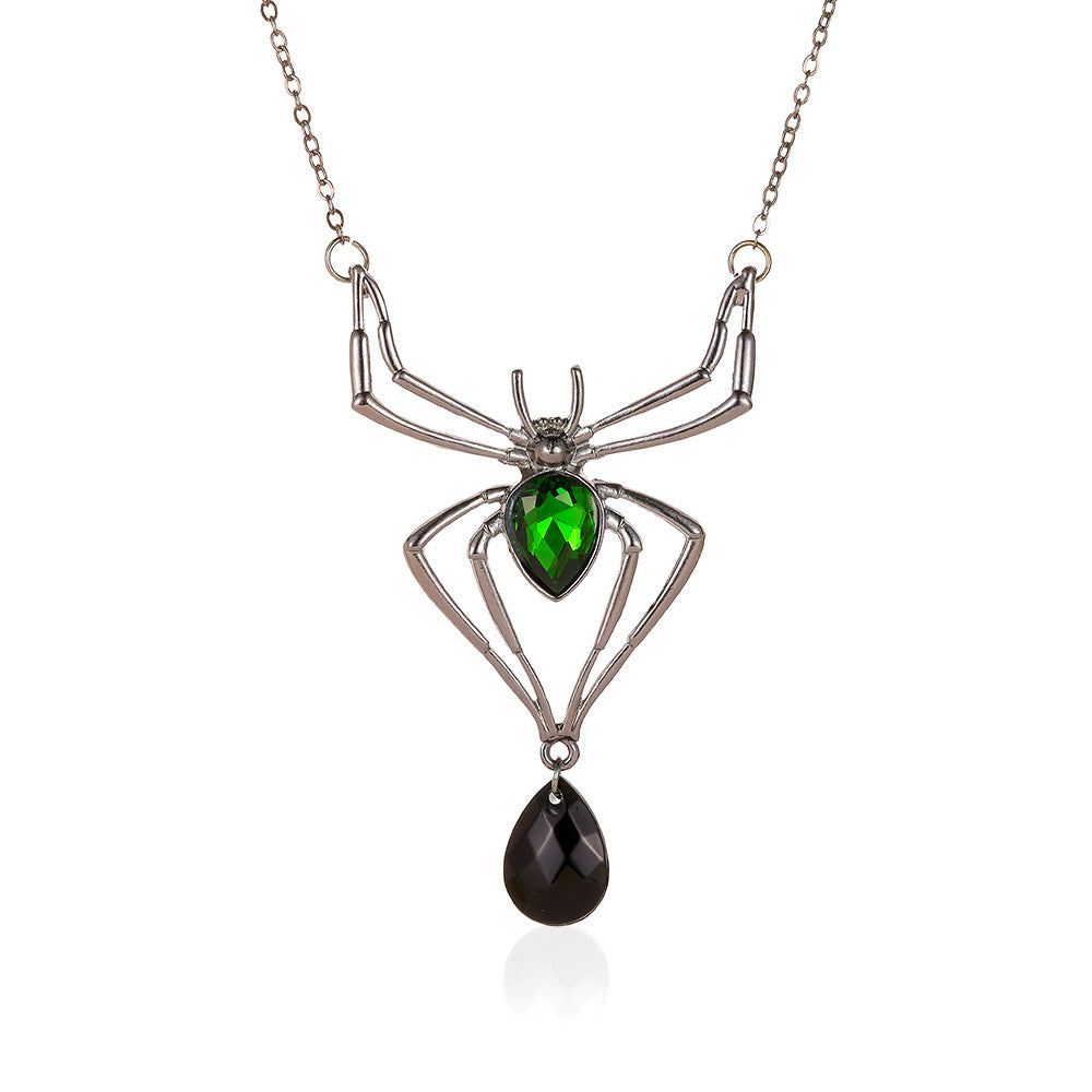 Set de Collar Colgante Araña de Halloween con Pendientes y Anillo de Aleación con Acabado Chapado para Mujer