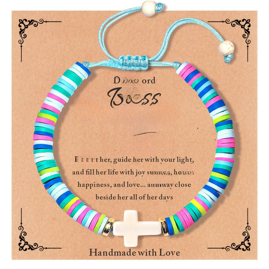 Minimalist Handmade Woven Cross Turquoise Resin Bracelet Unisex Adjustable