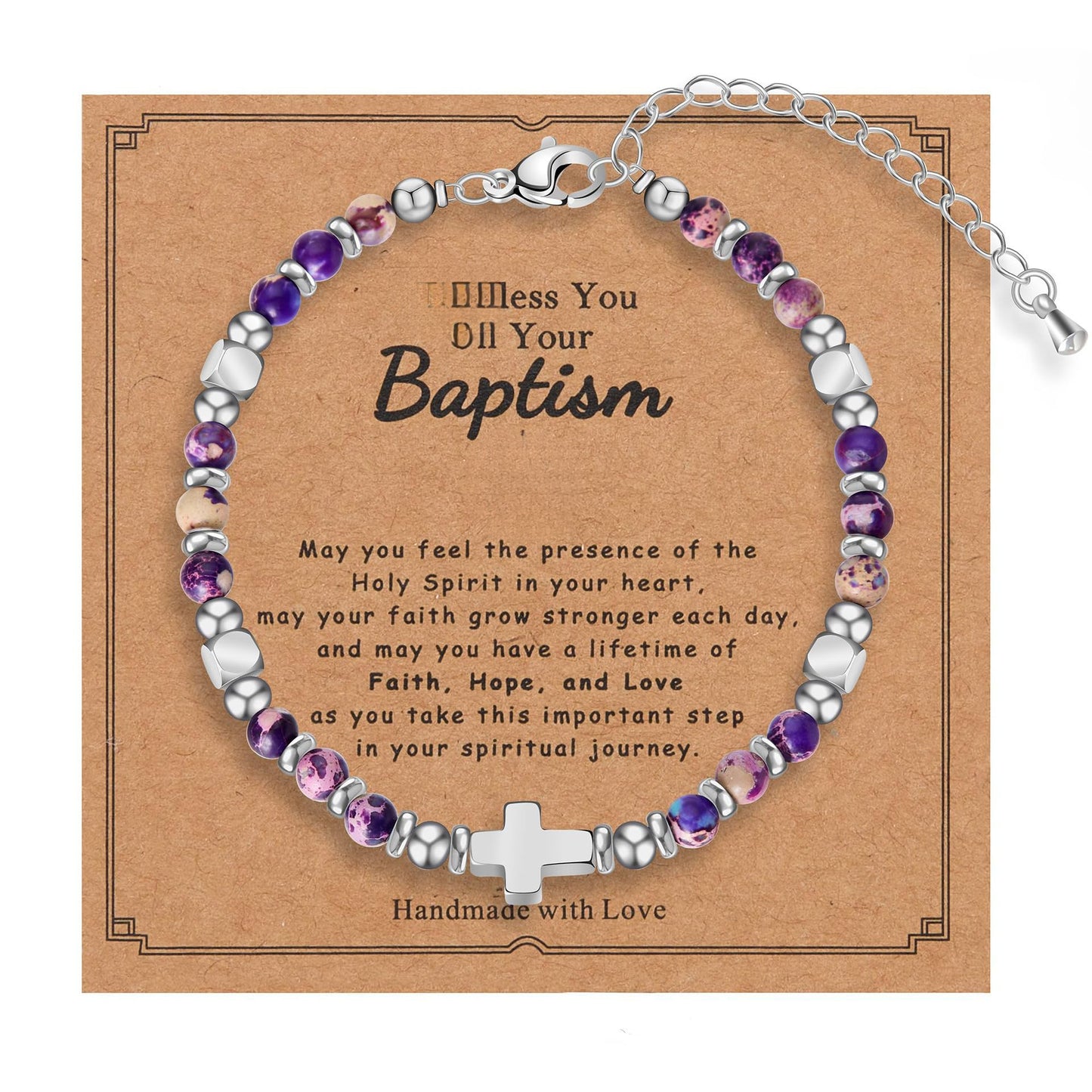Minimalist Cross Stainless Steel Ball Chain Bracelet with Pink Crystal and Blue Turquoise for Women