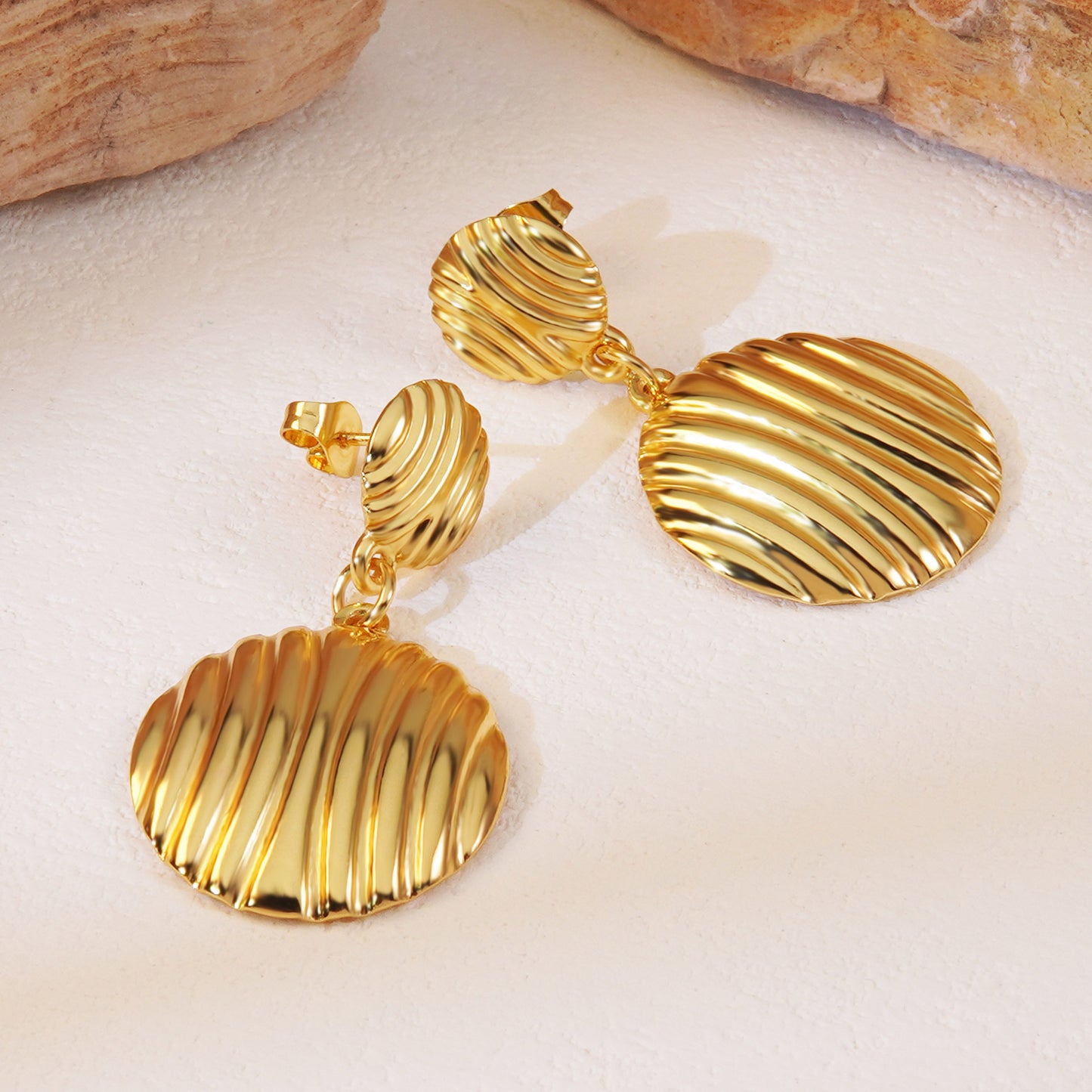 Luxury Elegant Round Striped Geometric Titanium Steel Plated Drop Earrings for Women