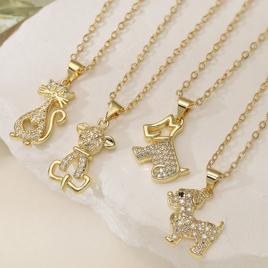 Minimalist 18K Gold Plated Brass Cubic Zirconia Animal Pendant Necklace
