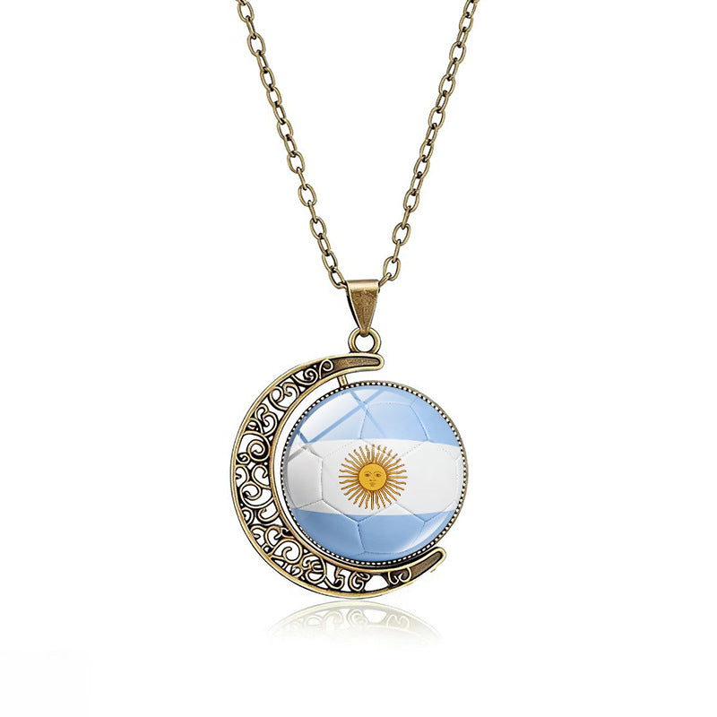 Collana Pendente Luna Placcata in Lega Casual con Ciondolo Rotante Geometrico in Cristallo, Catena a Cavo Unisex