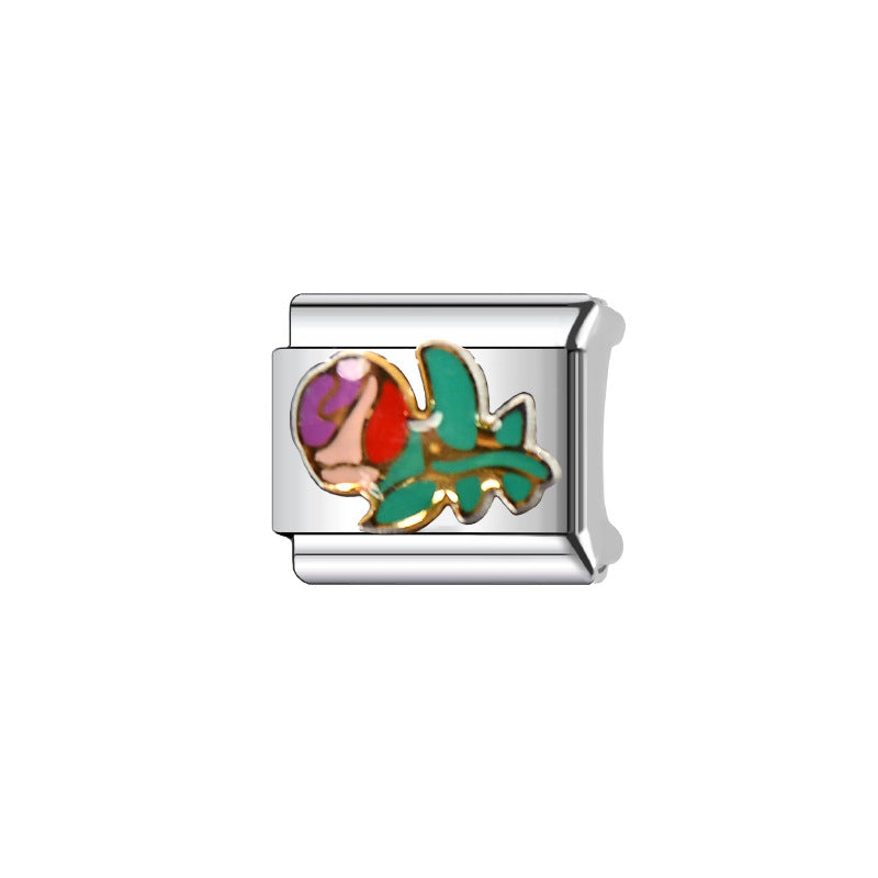 Bracciale a barra con ciondolo a cuore placcato in acciaio inossidabile dolce, maglie modulari fai da te, unisex