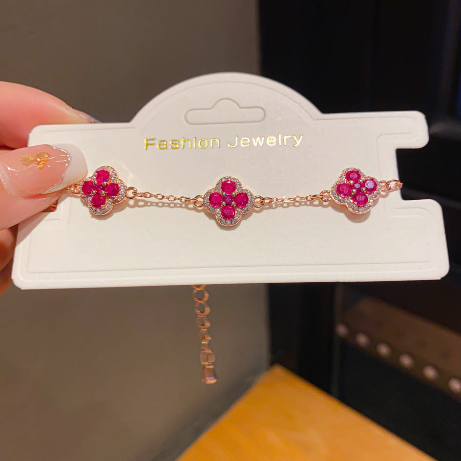 18K Gold Plated Cubic Zirconia Floral Brass Bracelet for Women