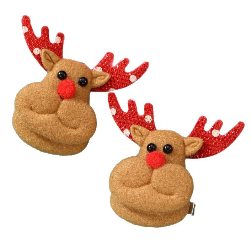 Natural Style Christmas Reindeer Hair Clip for Kids with Bow and Ruffled Mesh Design Plastic Resin Duckbill Hairpin