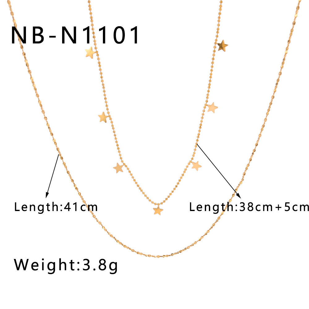 Minimalist Star-Shaped Titanium Steel Pendant Necklace with Vacuum Plated 18K Gold Finish Double Layer O-Chain for Women