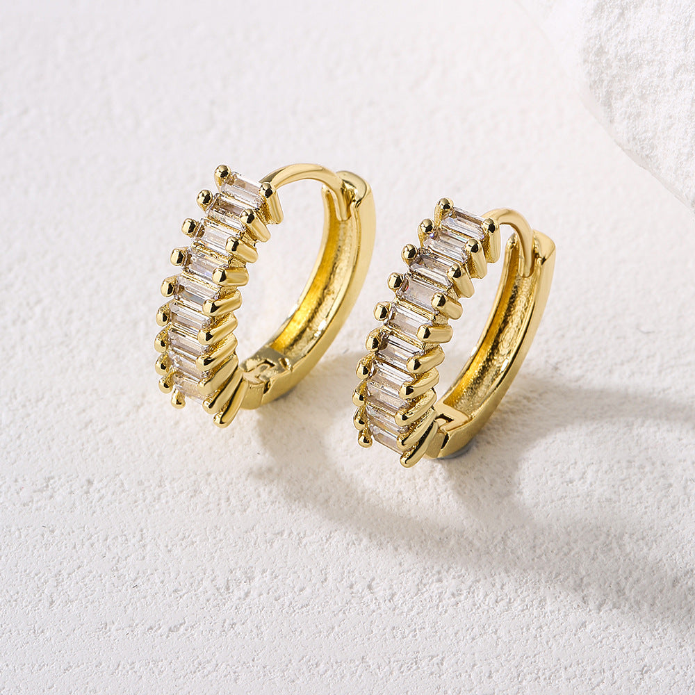 Geometric T-Shaped Copper Earrings with 18K Gold Plating and Cubic Zirconia for Women