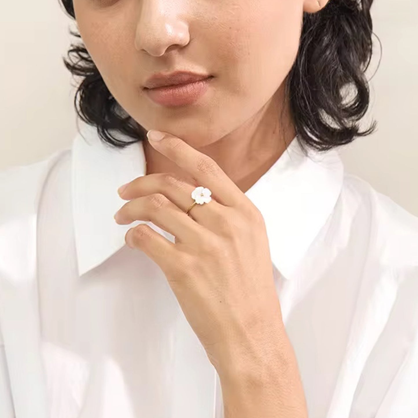 Minimalist Geometric Floral Plated Stainless Steel Ring for Women
