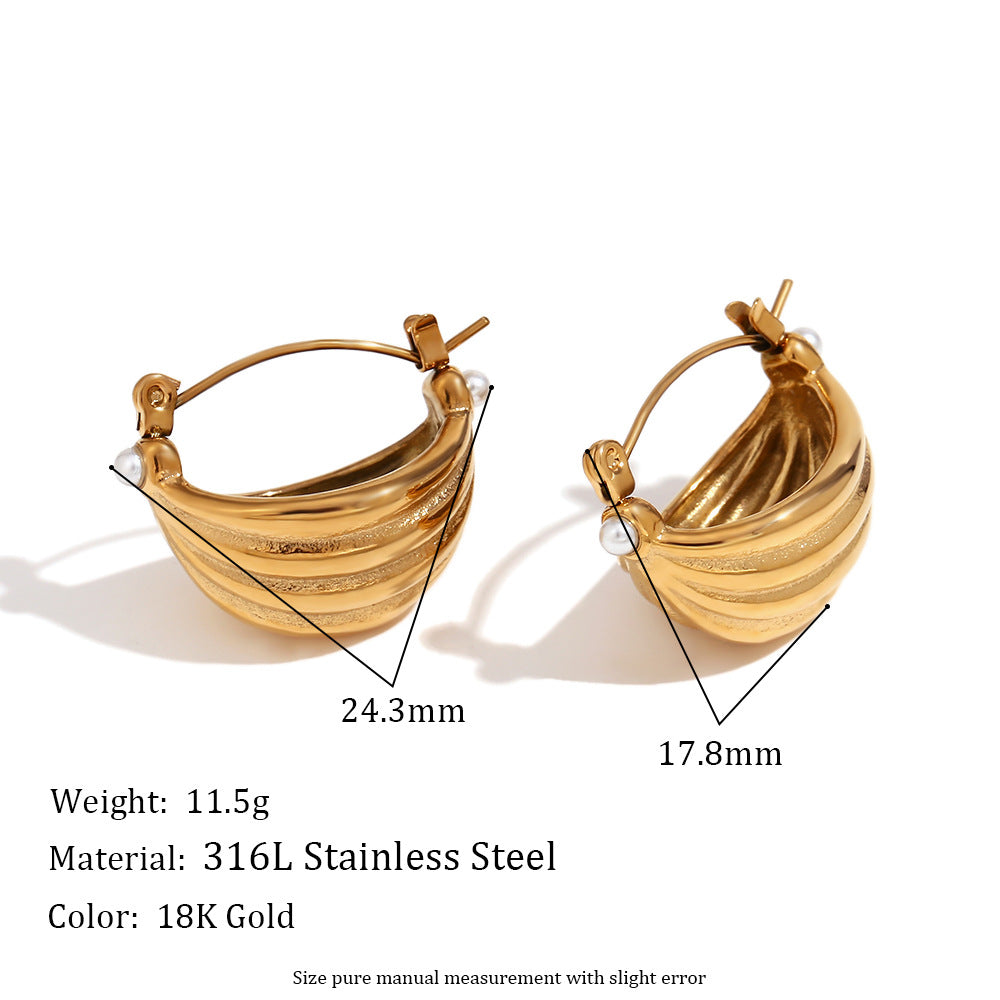 Orecchini a clip in acciaio inossidabile vintage con design geometrico a V, placcati in oro 18 carati e motivo a strati cavi