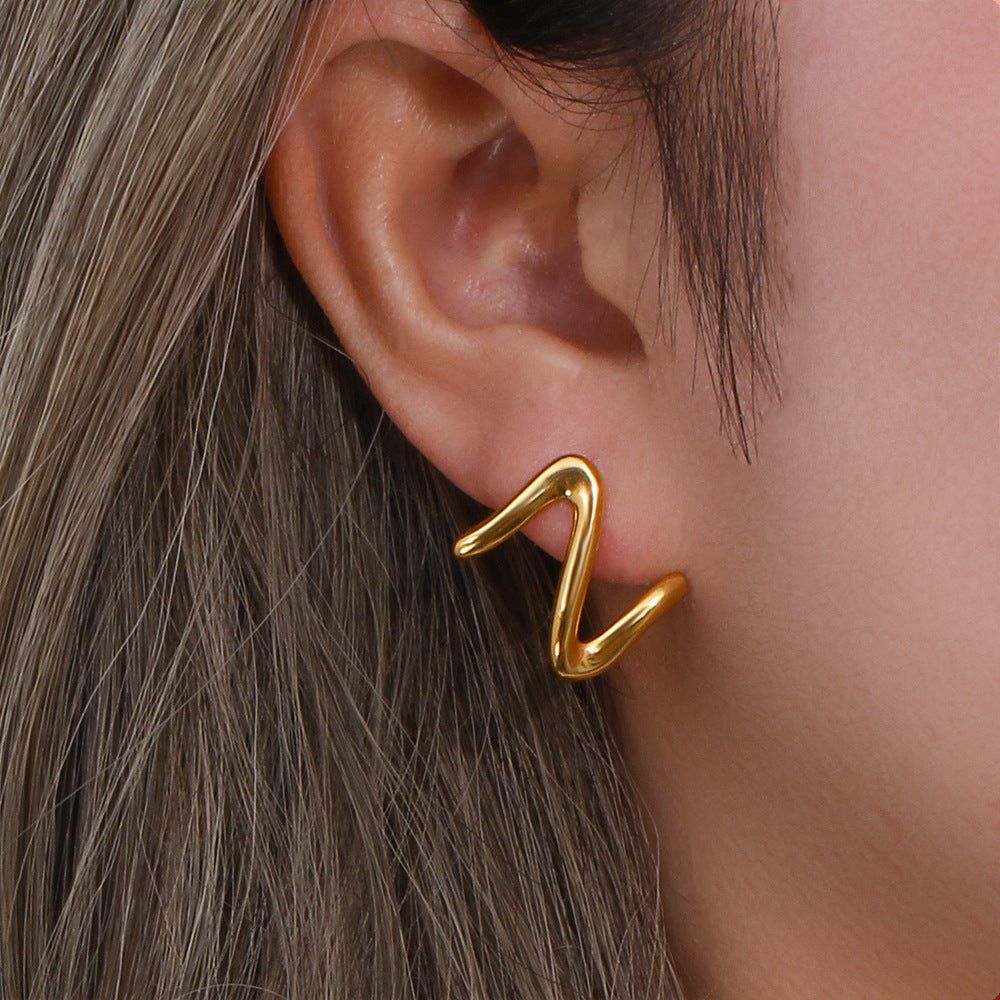 Minimalist Geometric Stainless Steel Z-Shaped Letter Stud Earrings for Women with Plating Finish
