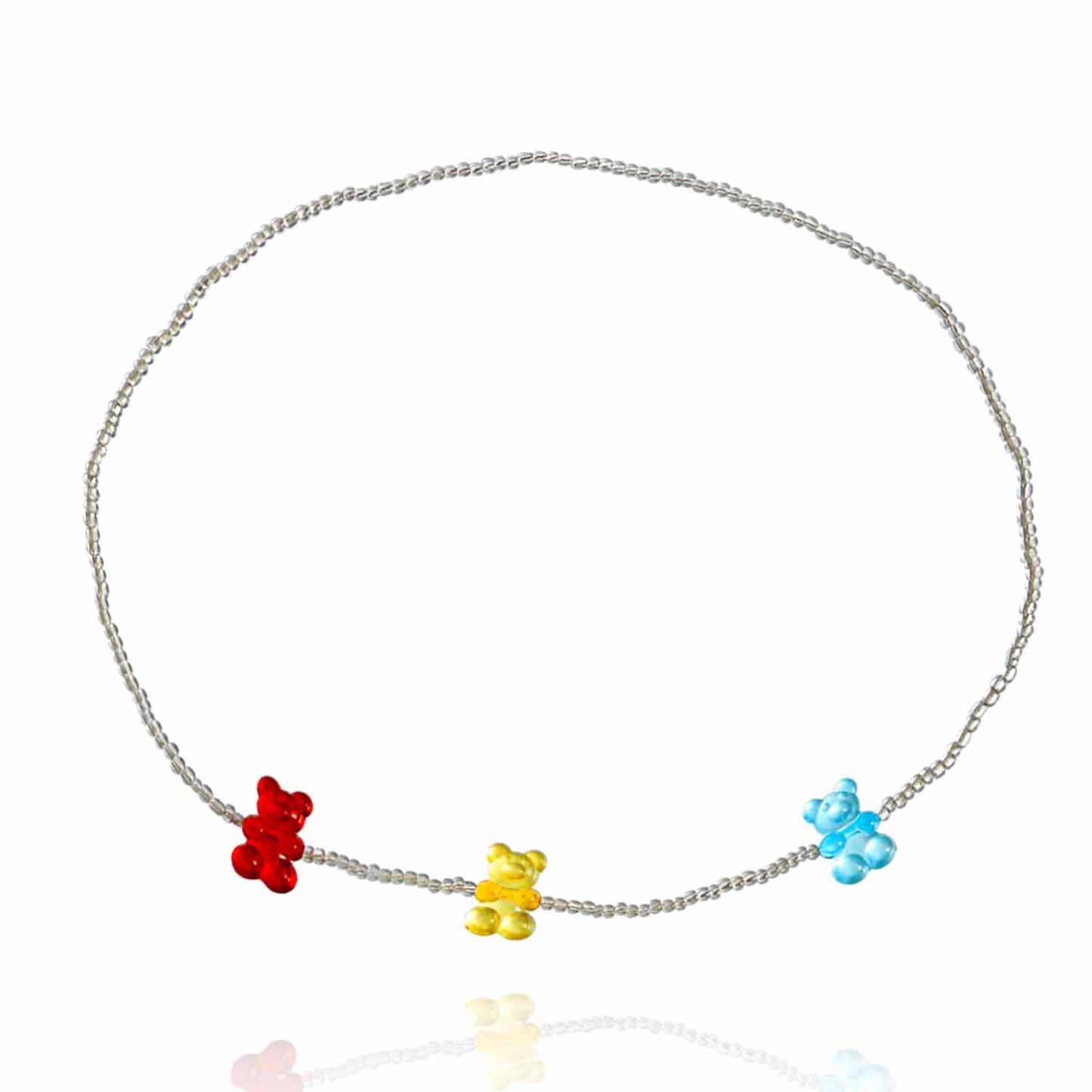 Bohemian Style Small Bear Beaded Anklet in Metal with Clear Seed Beads Minimalist Fashion Accessory for Women