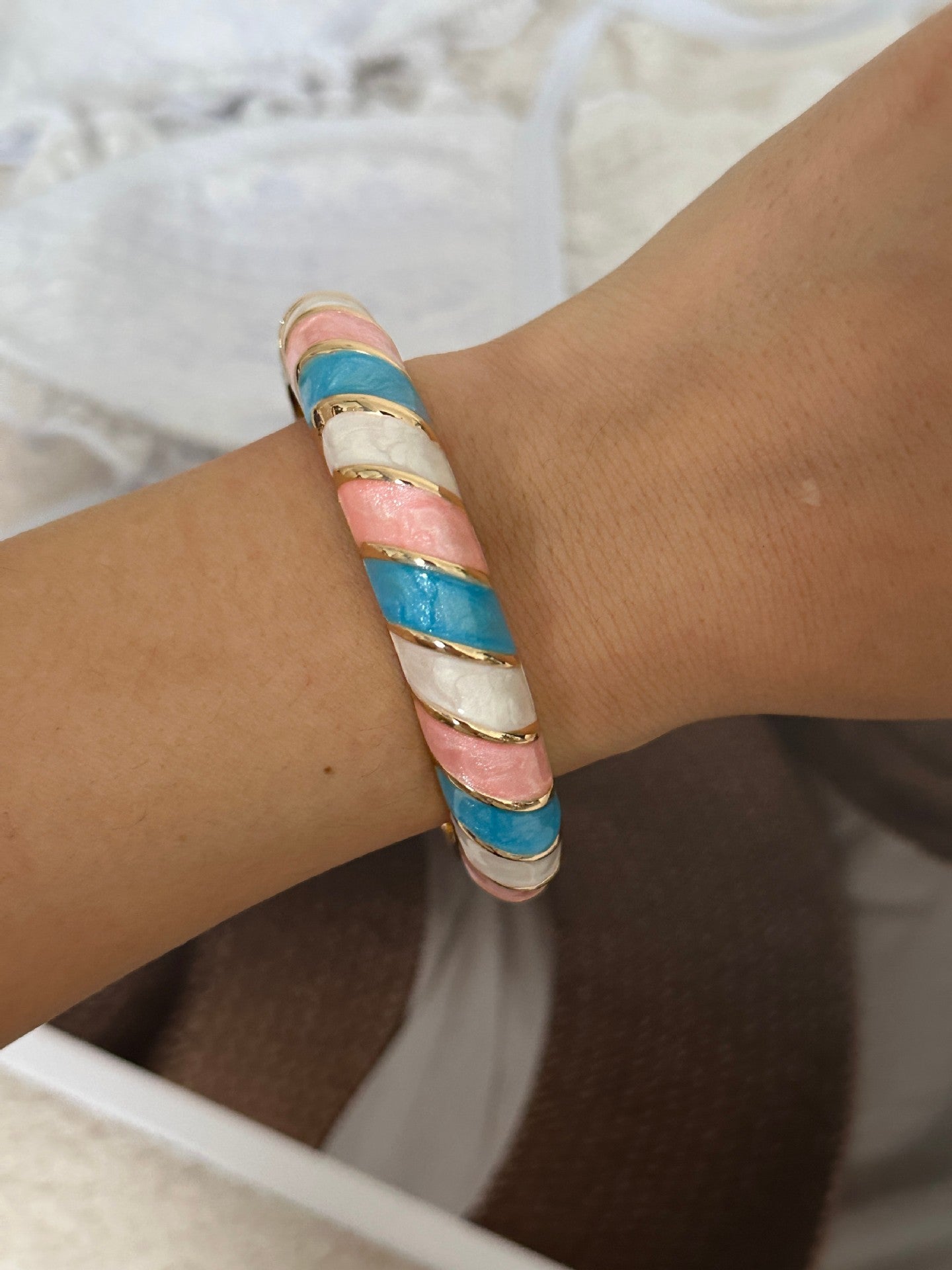 Colorful Geometric Checkered Drip Oil Plated Alloy Open Cuff Bracelet