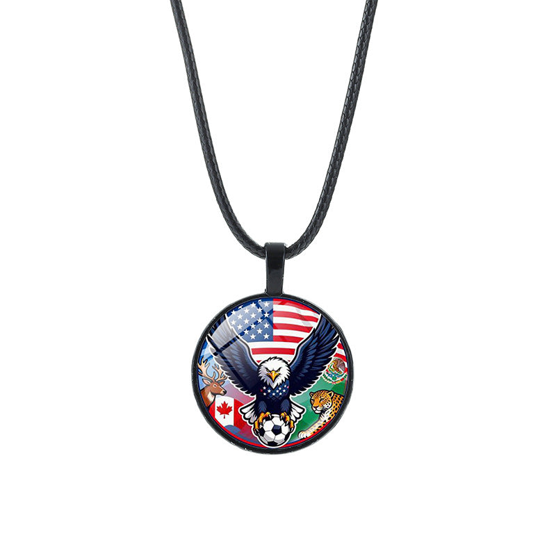 Sporty Geometric Round Crystal Pendant Alloy Plated Necklace Unisex Black Cord Chain