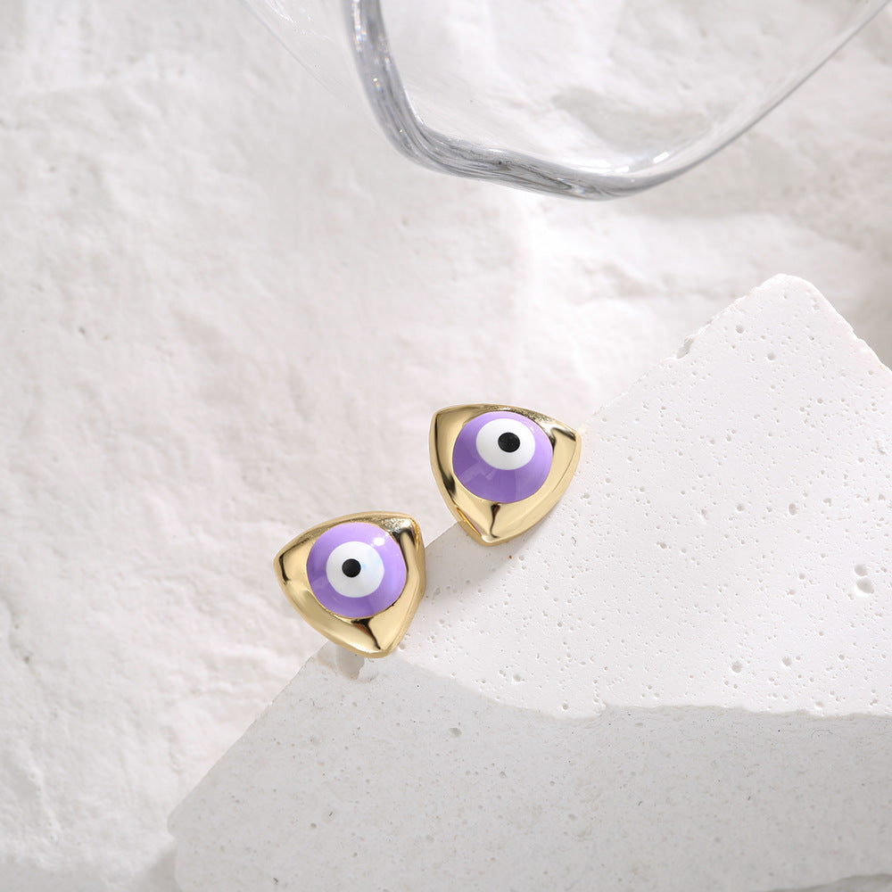 Minimalist Geometric Copper Earrings with 18K Gold Plating and Enamel Finish, Zirconia Inlay for Women