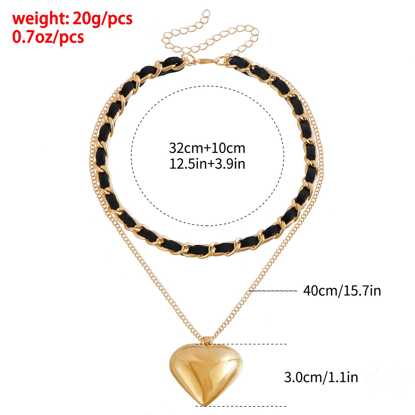 Elegant Velvet-Textured Chain Necklace with 3D Heart Pendant in Alloy with Plating Finish for Women